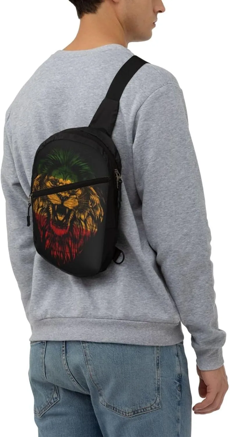 Jamaican Rasta Lion Flag Portable Crossbody Bag Foldable Sling Bags Sports Gym Chest Daypack Reusable Shoulder Backpack Casual Diagonally Rucksack Fanny Packs