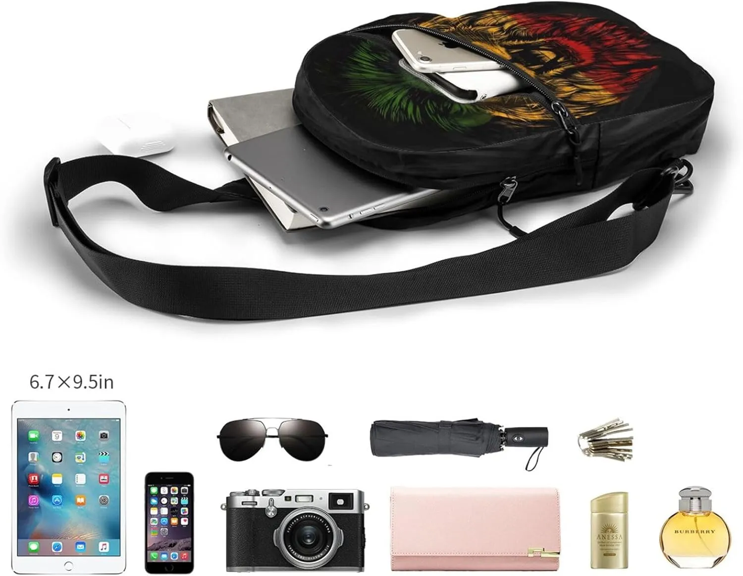 Jamaican Rasta Lion Flag Portable Crossbody Bag Foldable Sling Bags Sports Gym Chest Daypack Reusable Shoulder Backpack Casual Diagonally Rucksack Fanny Packs