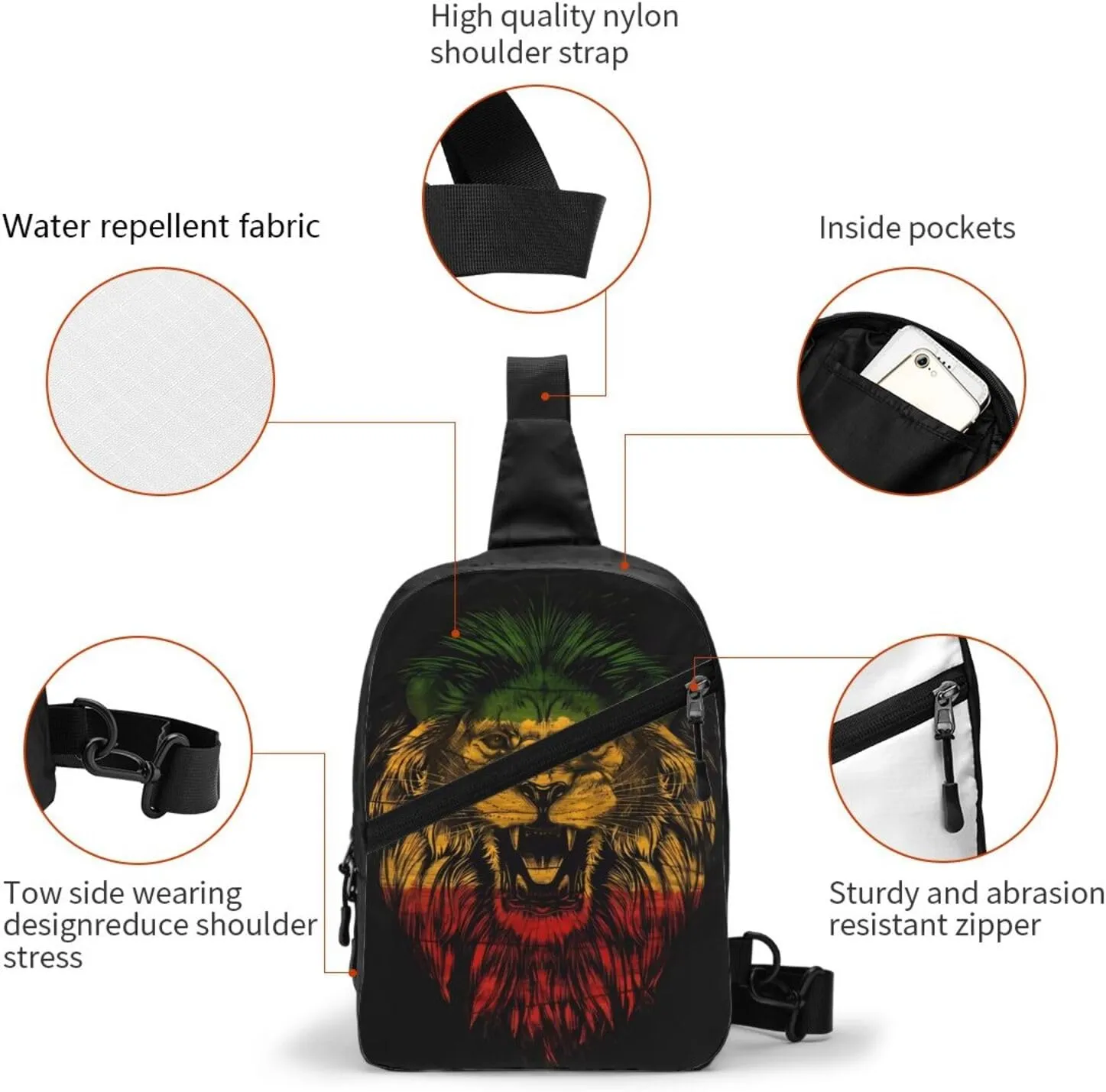 Jamaican Rasta Lion Flag Portable Crossbody Bag Foldable Sling Bags Sports Gym Chest Daypack Reusable Shoulder Backpack Casual Diagonally Rucksack Fanny Packs