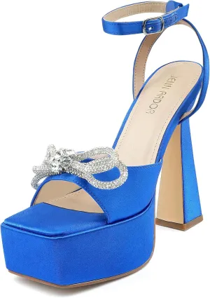 JENN ARDOR Women's Platform Heels Lace Up High Stroppy Sandals Butterfly Heeled Chunky Prom Shoes for Club Party Date (tie-up/buckle)