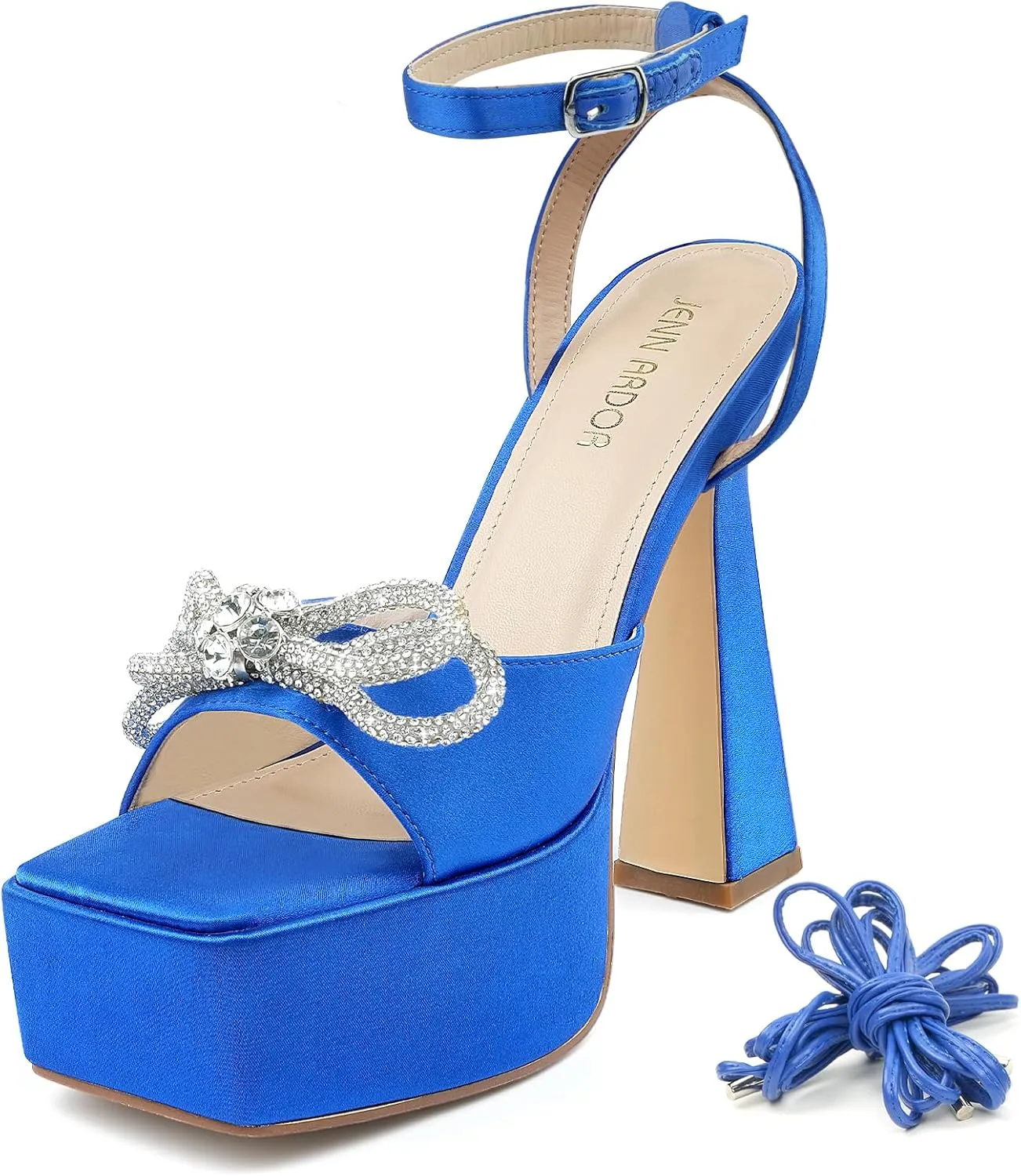 JENN ARDOR Women's Platform Heels Lace Up High Stroppy Sandals Butterfly Heeled Chunky Prom Shoes for Club Party Date (tie-up/buckle)