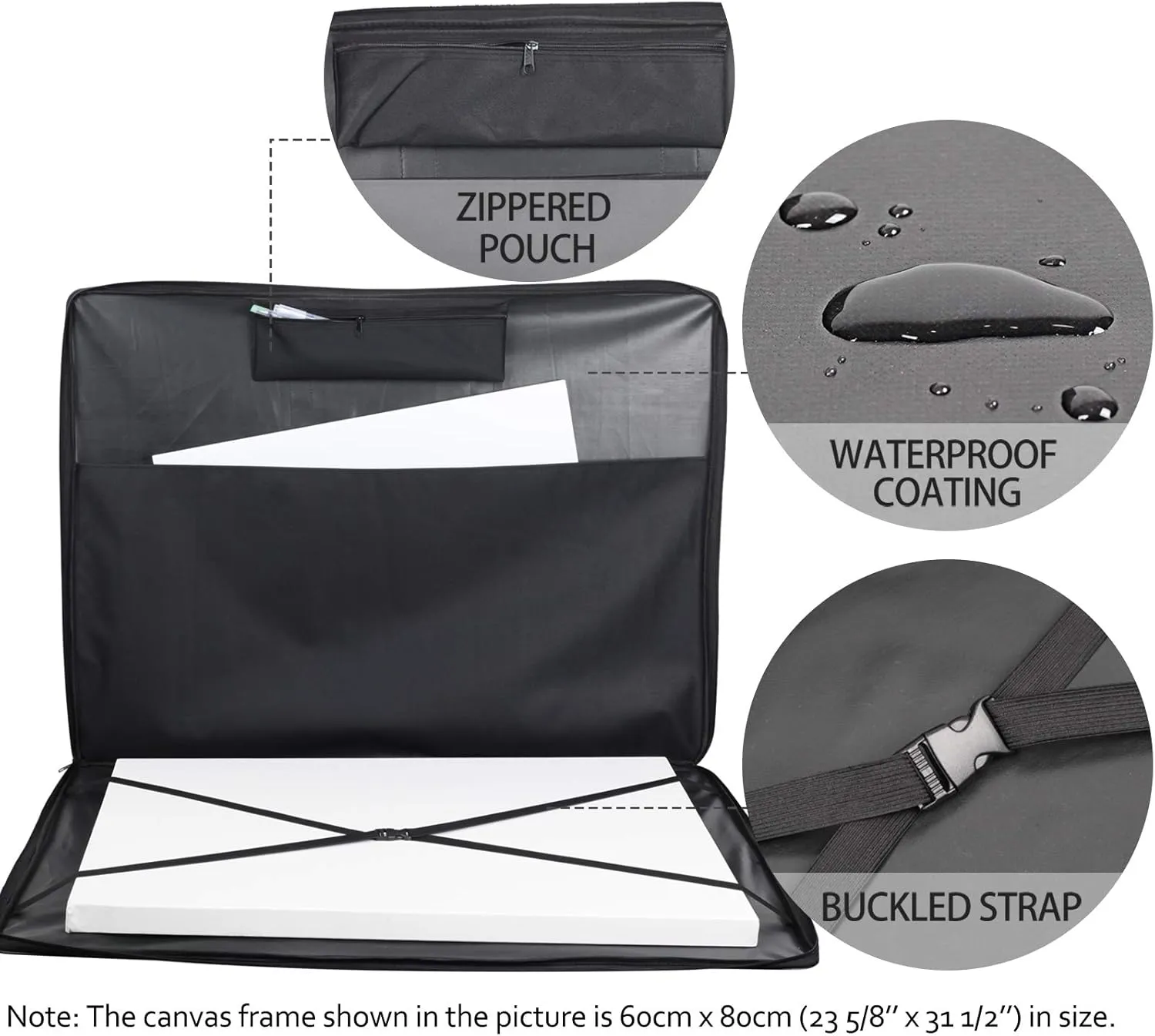 JJRING Art Portfolio Bag, Wired-Frame Nylon Portfolio Case, Large Storage Bag in 37 Inches by 28 Inches, Great Carrying Bag for Artworks, Posters, Drawings, Prints (Black)
