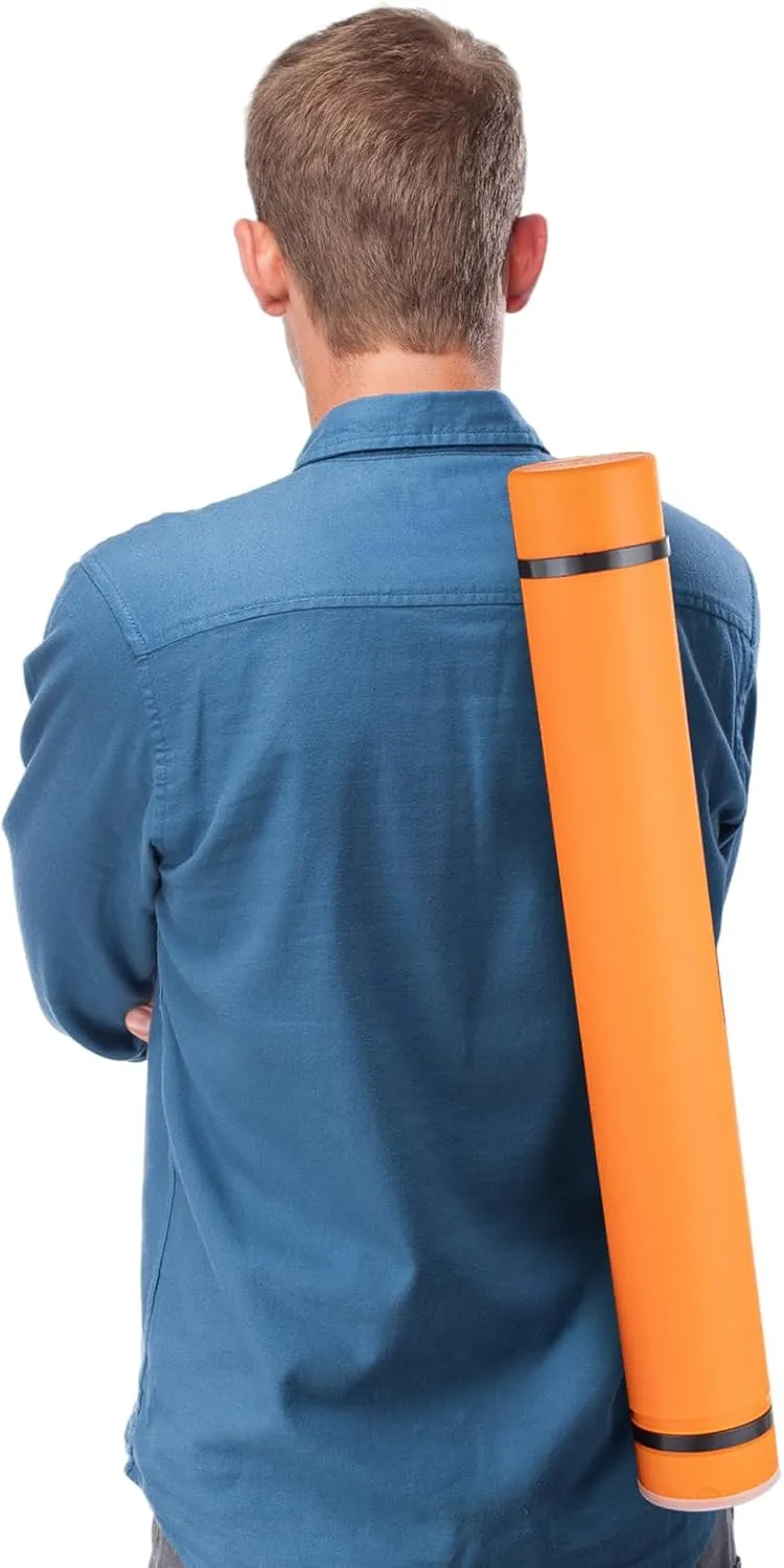 JJRING Orange Poster Tube, 25" to 40" Extendable Poster Storage Holder Tube with Carrying Strap, Poster Carrying Case for Blueprints, Scrolls, Maps and Architect Papers