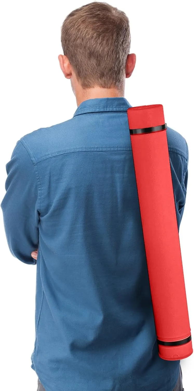 JJRING Red Poster Tube, 25" to 40" Extendable Poster Storage Holder Tube with Carrying Strap, Poster Carrying Case for Blueprints, Scrolls, Maps and Architect Papers