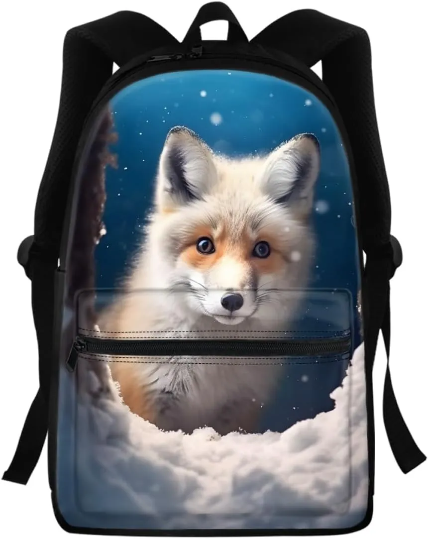 JooMeryer Cool Fox Wolf Printed Backpack for Kid Teen Boys Girls Casual School Bag Shoulder Bags with Front Zipper Pocket,Cute Ice Fox