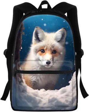JooMeryer Cool Fox Wolf Printed Backpack for Kid Teen Boys Girls Casual School Bag Shoulder Bags with Front Zipper Pocket,Cute Ice Fox