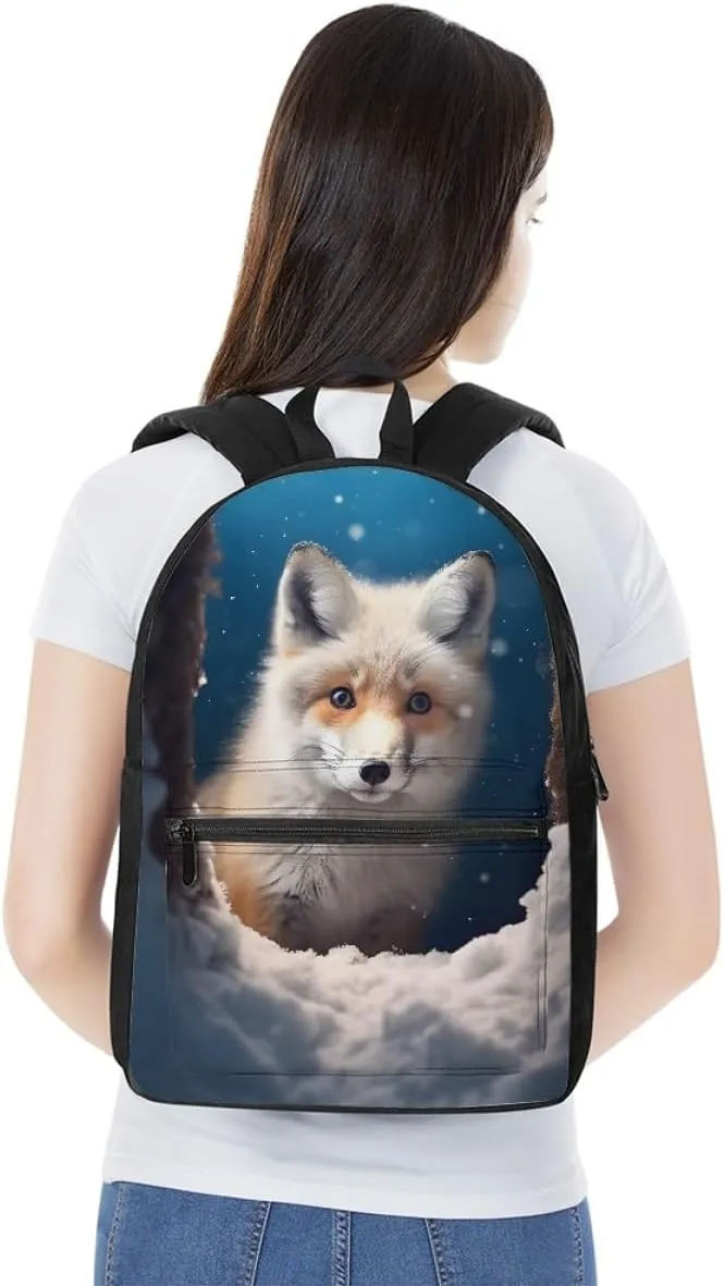 JooMeryer Cool Fox Wolf Printed Backpack for Kid Teen Boys Girls Casual School Bag Shoulder Bags with Front Zipper Pocket,Cute Ice Fox