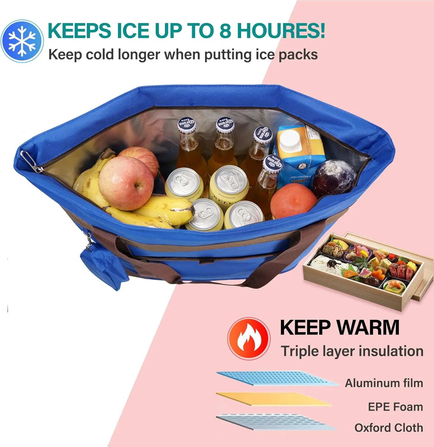 Jumbo Insulated Cooler Bag，Insulated Grocery Bags With Zippered Top Transport Cold Or Hot Food Apply To Delivery Bag