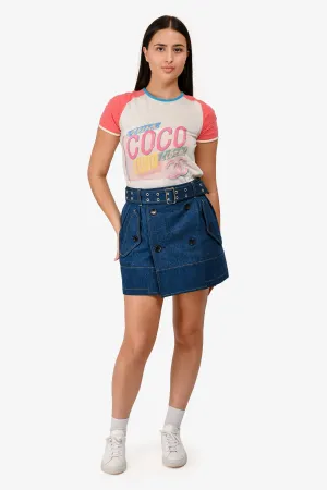 Junya Watanabe Comme des Garcons Blue Denim Belted Mini Skirt Size S