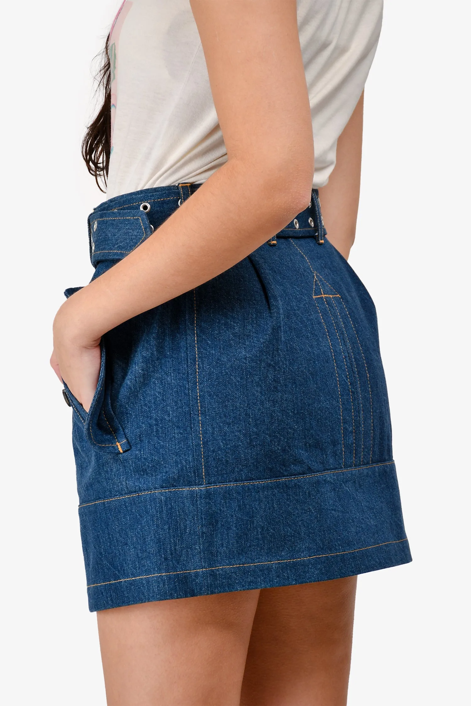 Junya Watanabe Comme des Garcons Blue Denim Belted Mini Skirt Size S