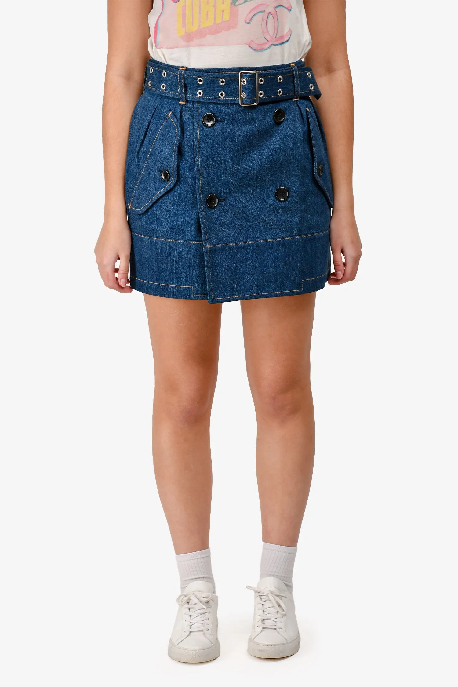 Junya Watanabe Comme des Garcons Blue Denim Belted Mini Skirt Size S