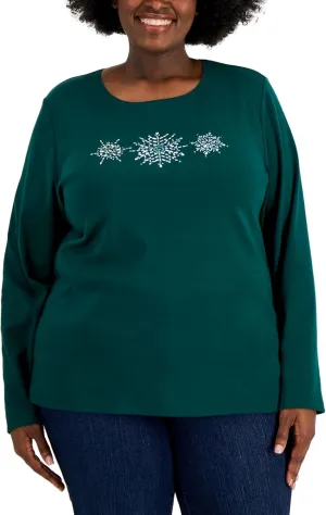 Karen S Plus Size Embellished Top Spruce Night 1X