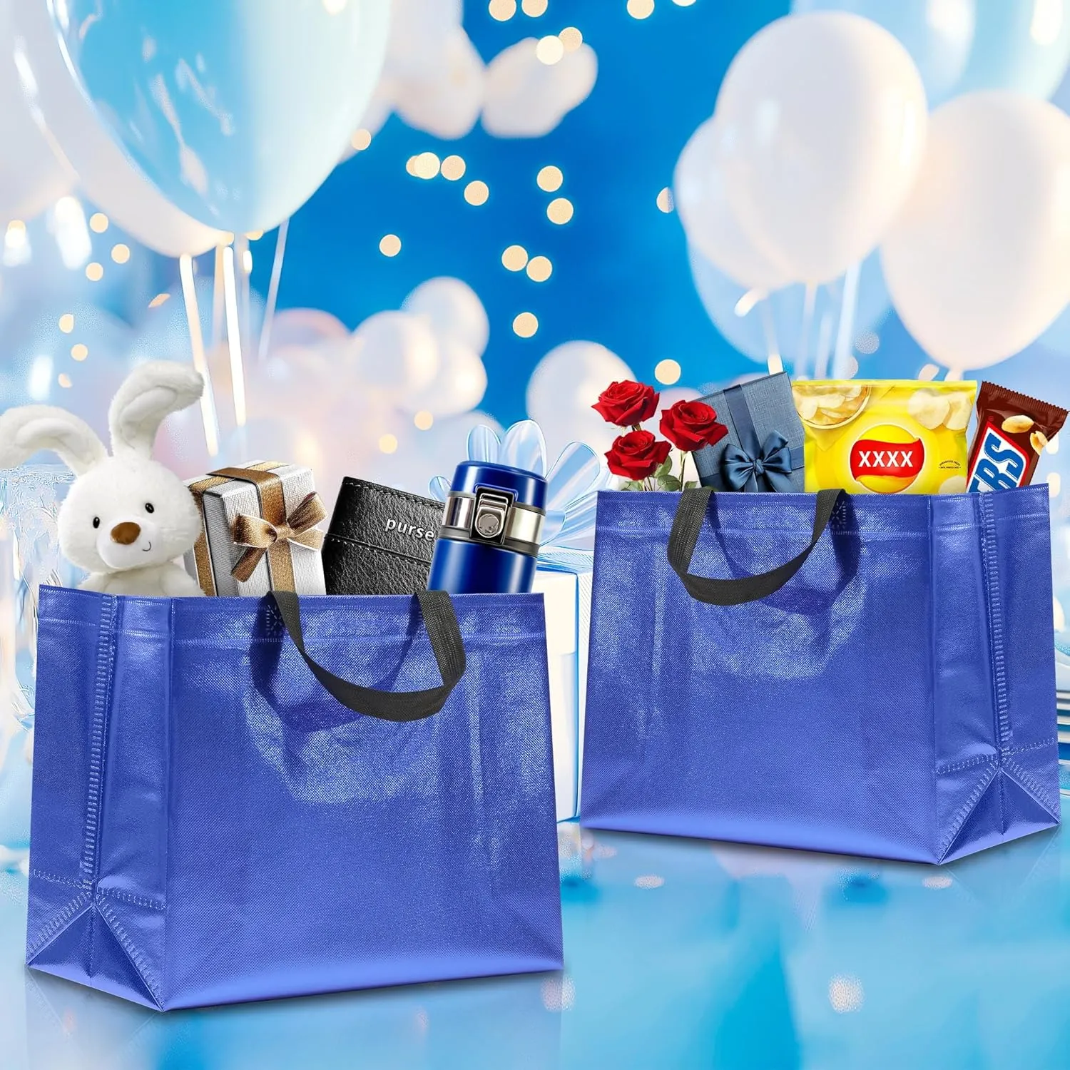 KeerxunBag 12Pcs Reusable Gift Bags（Includes Tissue Paper） Gift bag with handle Birthdays Parties Holidays Weddings Medium 13x5x11in Blue Gift Bags
