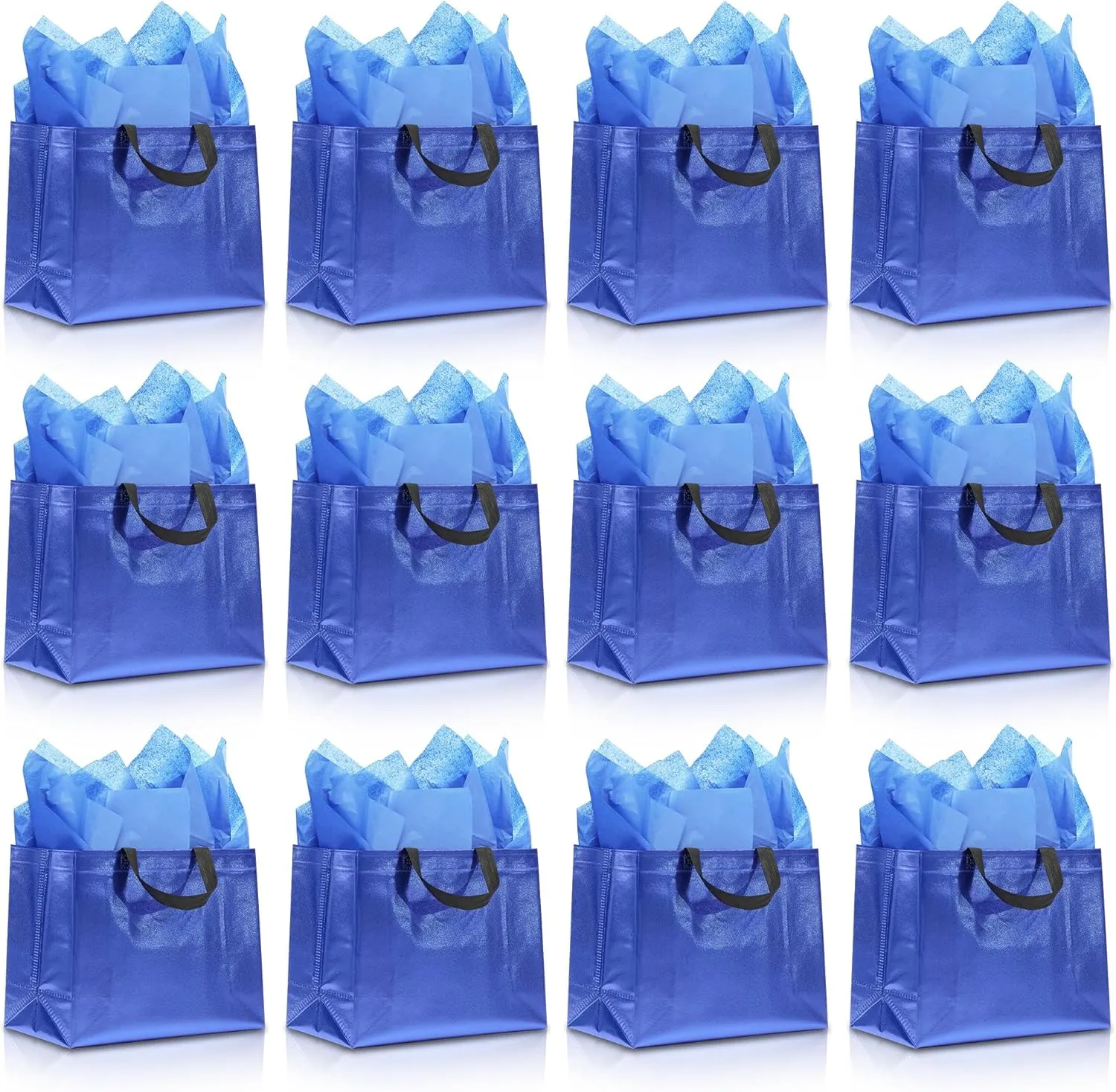 KeerxunBag 12Pcs Reusable Gift Bags（Includes Tissue Paper） Gift bag with handle Birthdays Parties Holidays Weddings Medium 13x5x11in Blue Gift Bags
