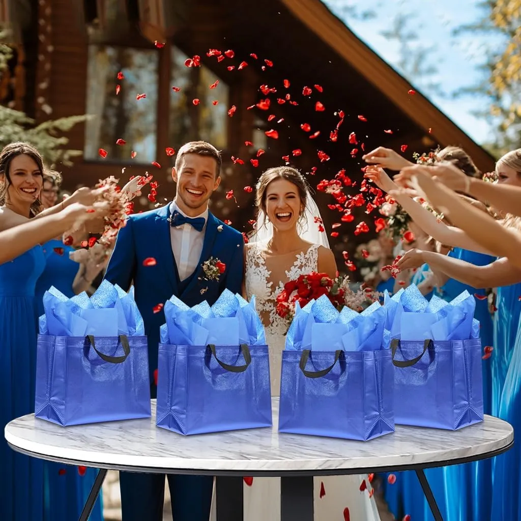 KeerxunBag 12Pcs Reusable Gift Bags（Includes Tissue Paper） Gift bag with handle Birthdays Parties Holidays Weddings Medium 13x5x11in Blue Gift Bags
