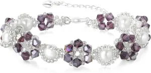 Kendra Scott Bracelet - Amethyst Women's Premium Pearl Flower Bracelet, Women's Purple Jewelry