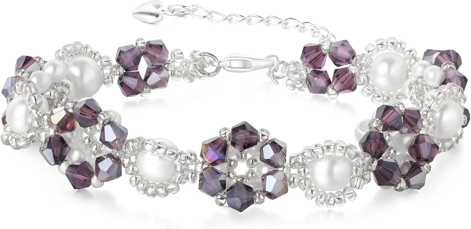 Kendra Scott Bracelet - Amethyst Women's Premium Pearl Flower Bracelet, Women's Purple Jewelry