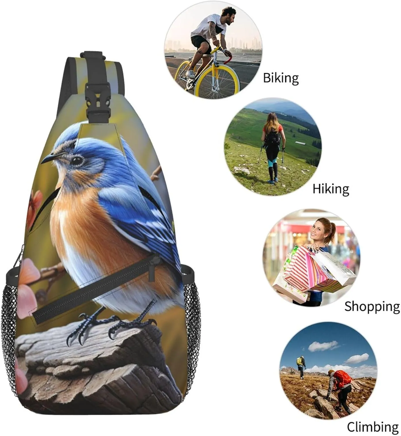KHiry Sling Bag for Women Men Crossbody Bag Small Sling Backpack Opossum and Roses Chest Bag Hiking Daypack