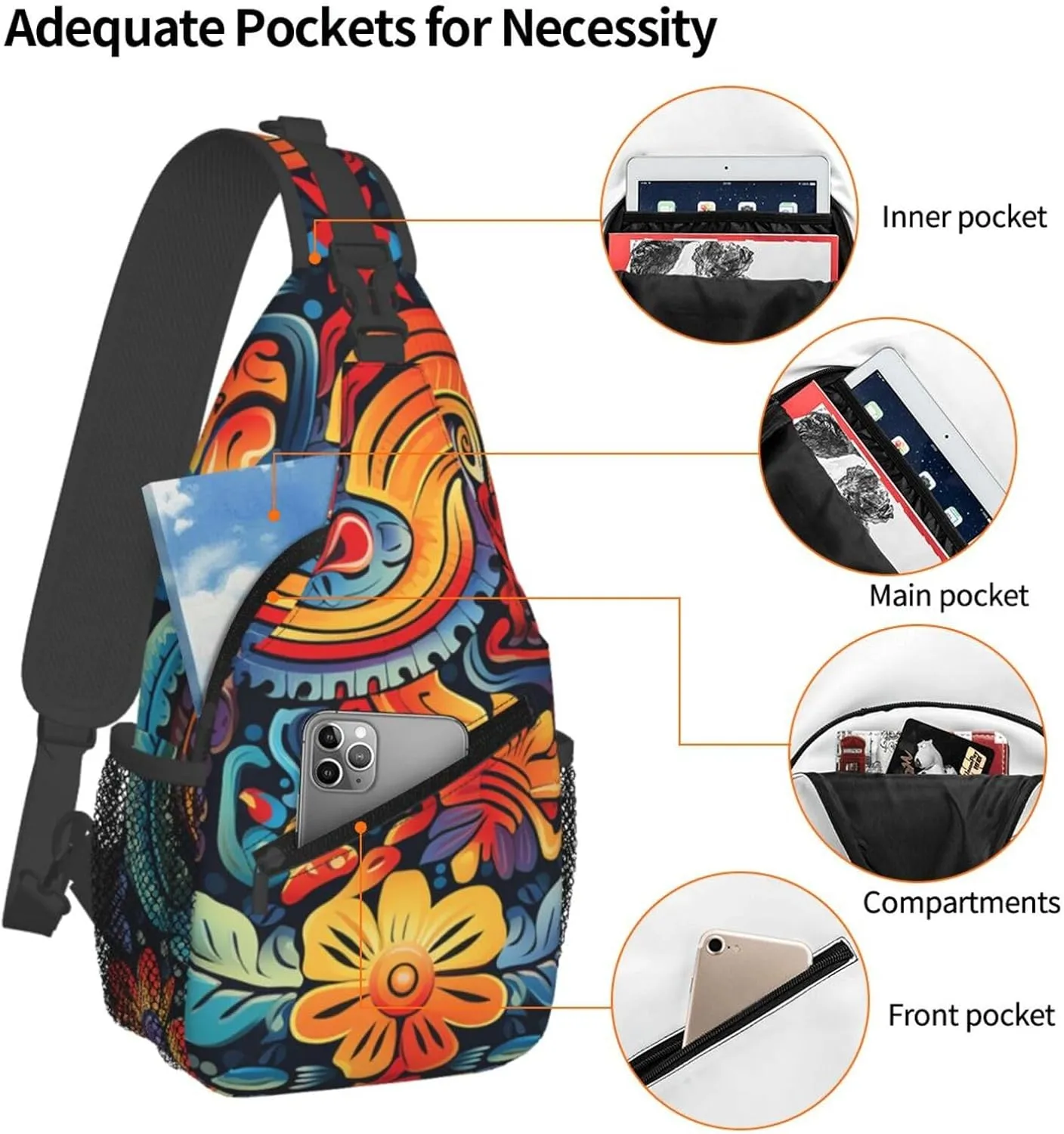 KHiry Sling Bag for Women Men Crossbody Bag Small Sling Backpack Snowy Owl Eyes Chest Bag Hiking Daypack