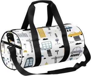 Kids Duffle Bag Girls Boys Cartoon Skyscraper Cars Travel Dance Bag for Teen Sport Gym Bags Kids Duffle Bag Weekender Sleepover Bag for Practice Gymnastic Ballet