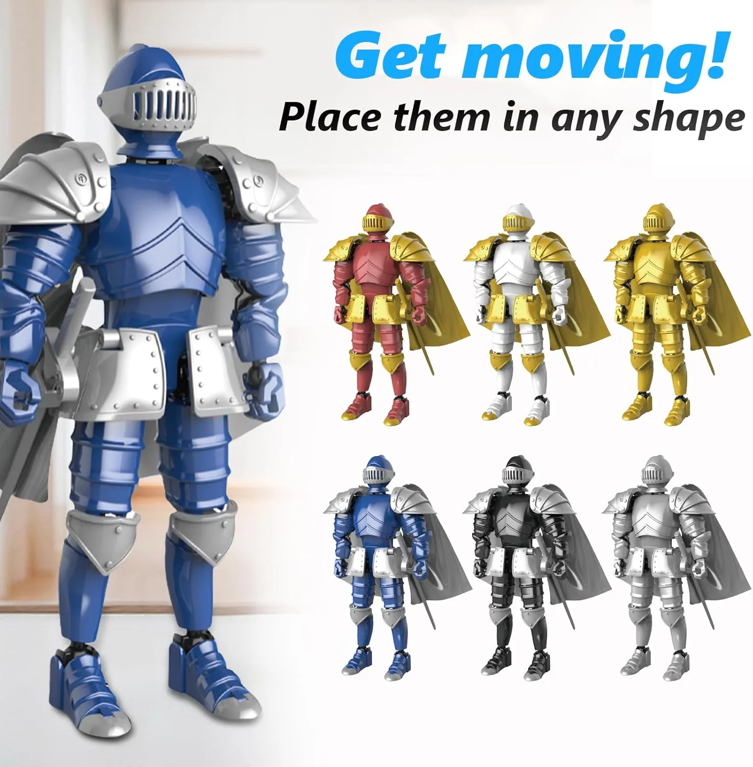 Knight Action Figures, Medieval Action Figures,Knight Armor Action Figure,Multi-Jointed Movable Robot Mannequin (6 Packs)