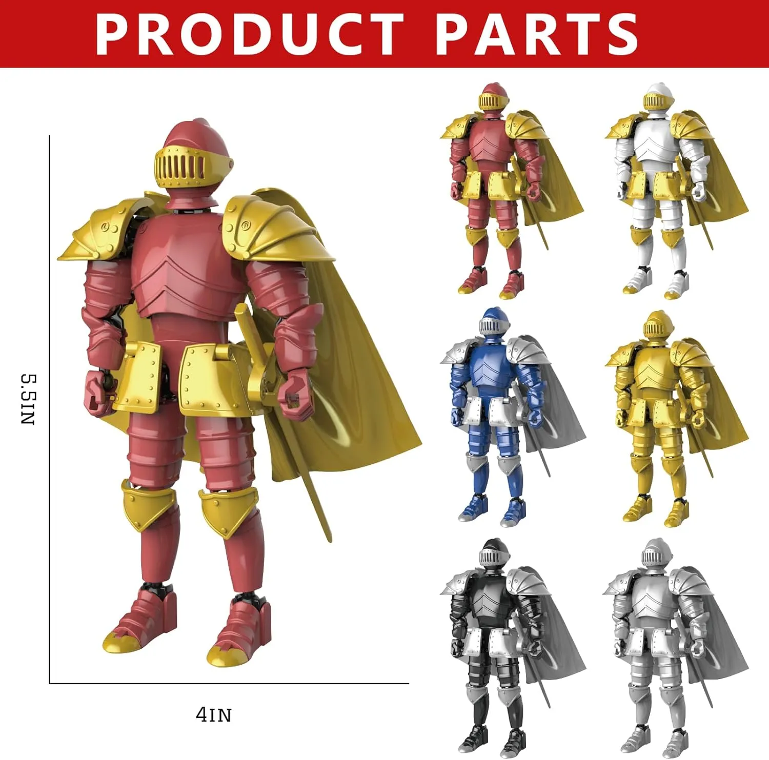 Knight Action Figures, Medieval Action Figures,Knight Armor Action Figure,Multi-Jointed Movable Robot Mannequin (6 Packs)