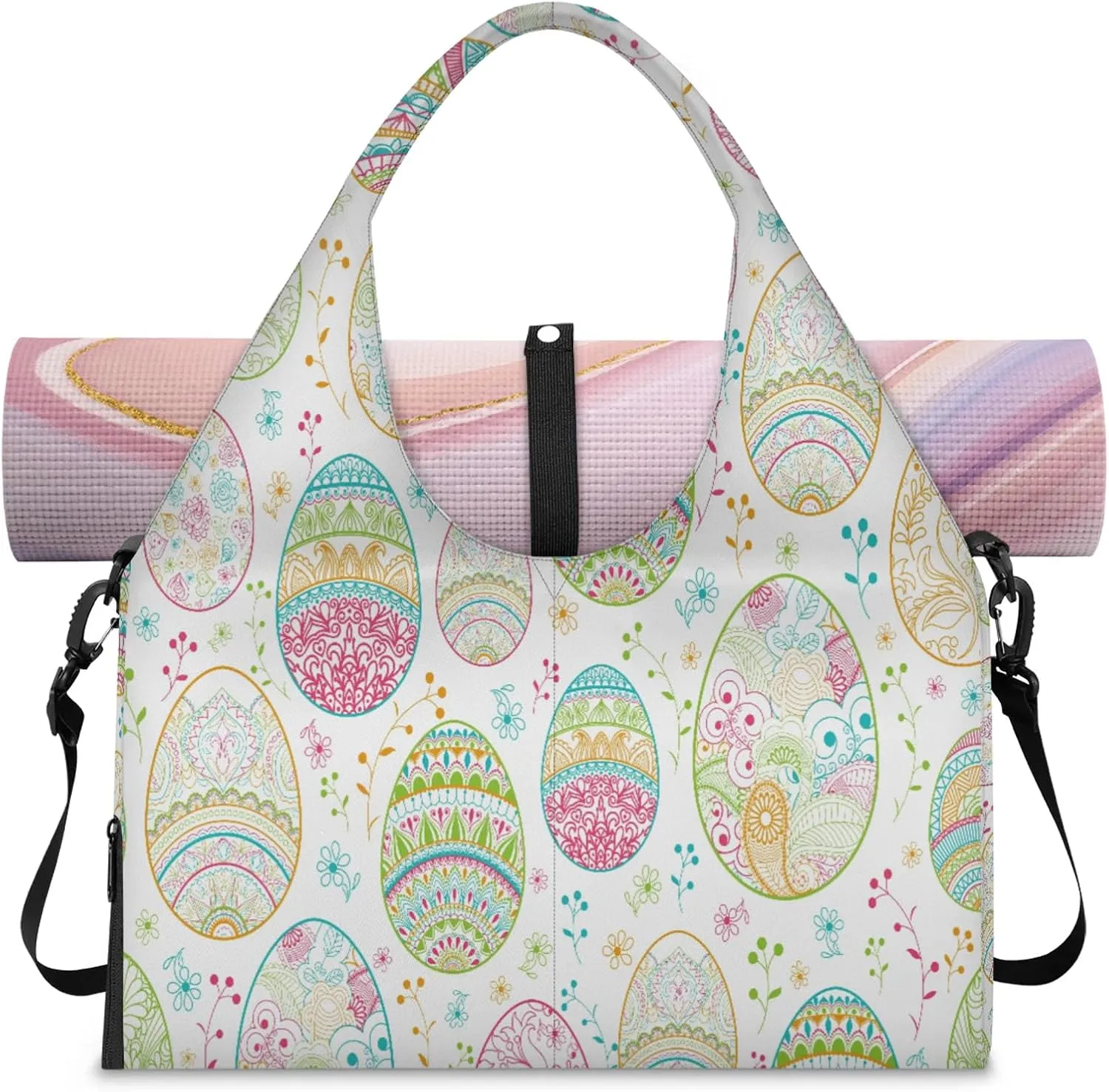 KOBLEN Yoga Gym Bags for Women Duffel Bag with Shoe Compartment and Yoga Mat Portable Weekender Bags for Pilates Travel Offices Workout Beach