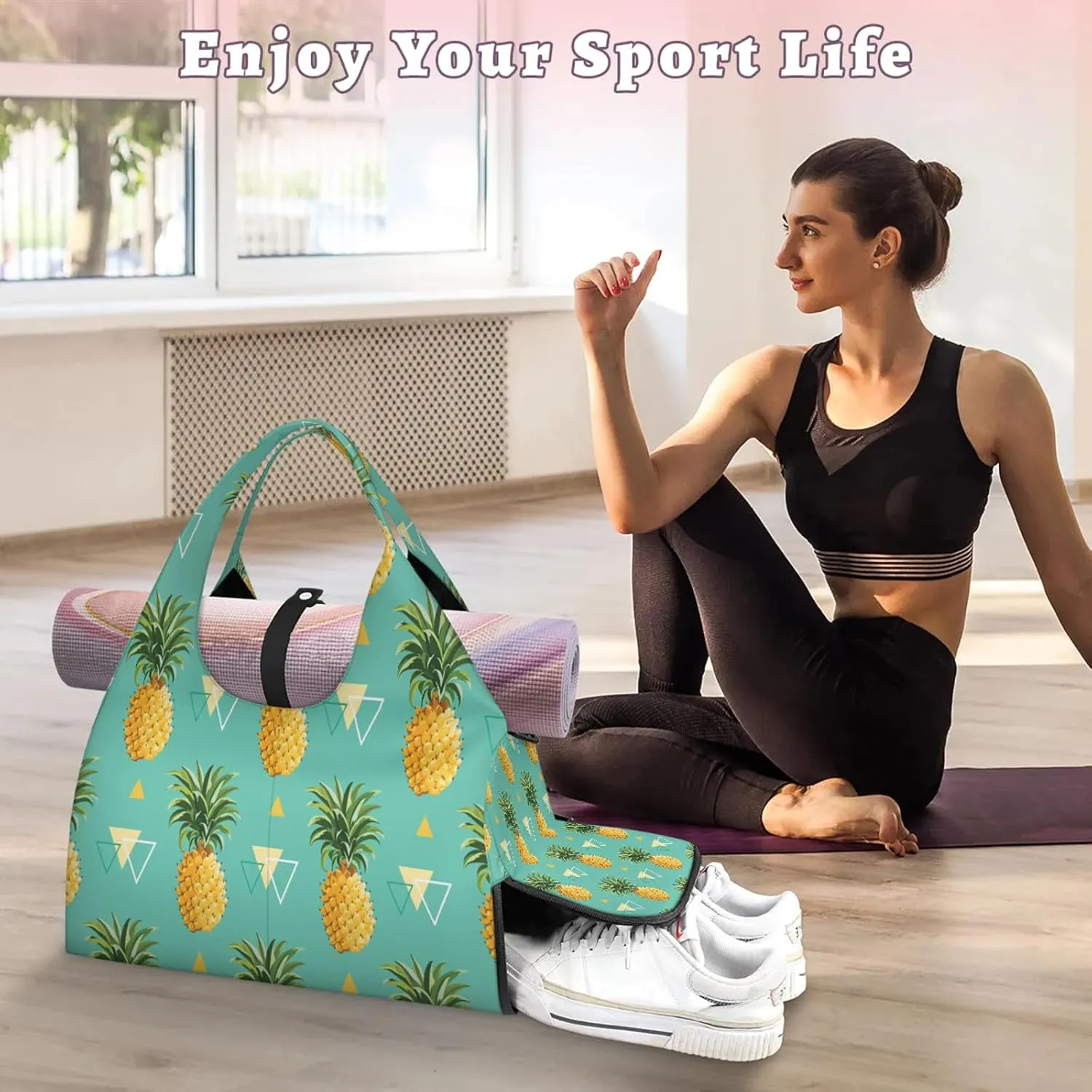 KOBLEN Yoga Gym Bags for Women Duffel Bag with Shoe Compartment and Yoga Mat Portable Weekender Bags for Pilates Travel Offices Workout Beach