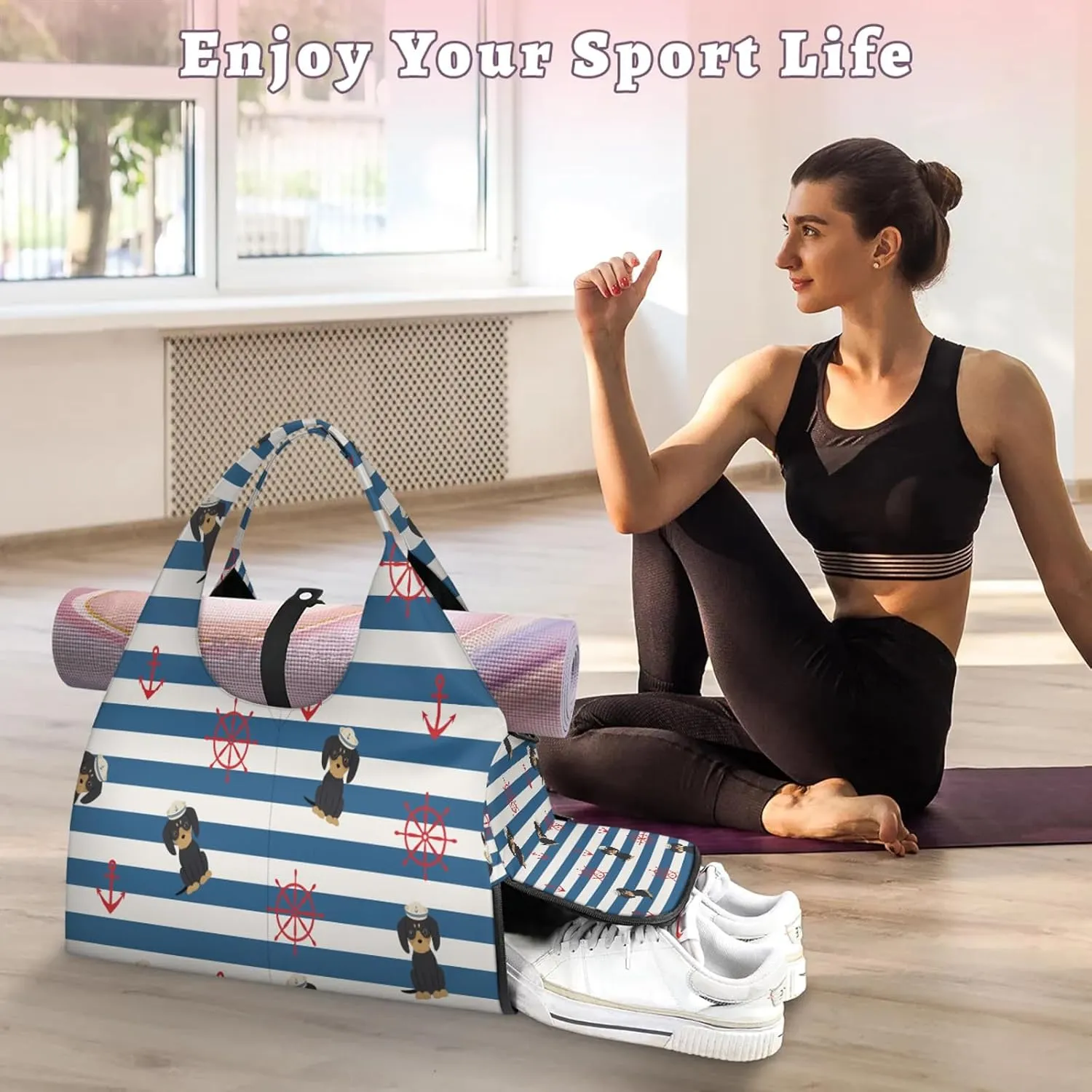 KOBLEN Yoga Gym Bags for Women Duffel Bag with Shoe Compartment and Yoga Mat Portable Weekender Bags for Pilates Travel Offices Workout Beach