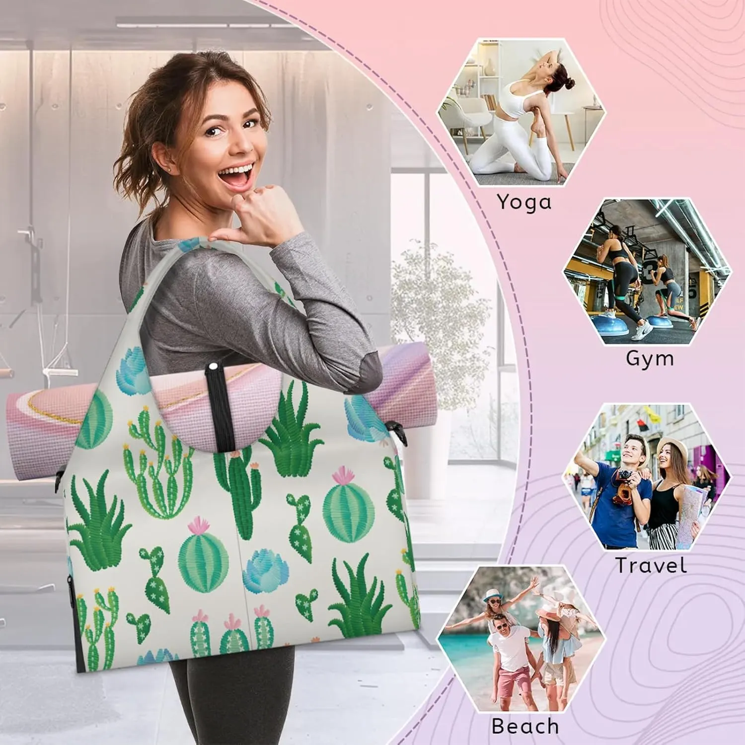 KOBLEN Yoga Gym Bags for Women Duffel Bag with Shoe Compartment and Yoga Mat Portable Weekender Bags for Pilates Travel Offices Workout Beach