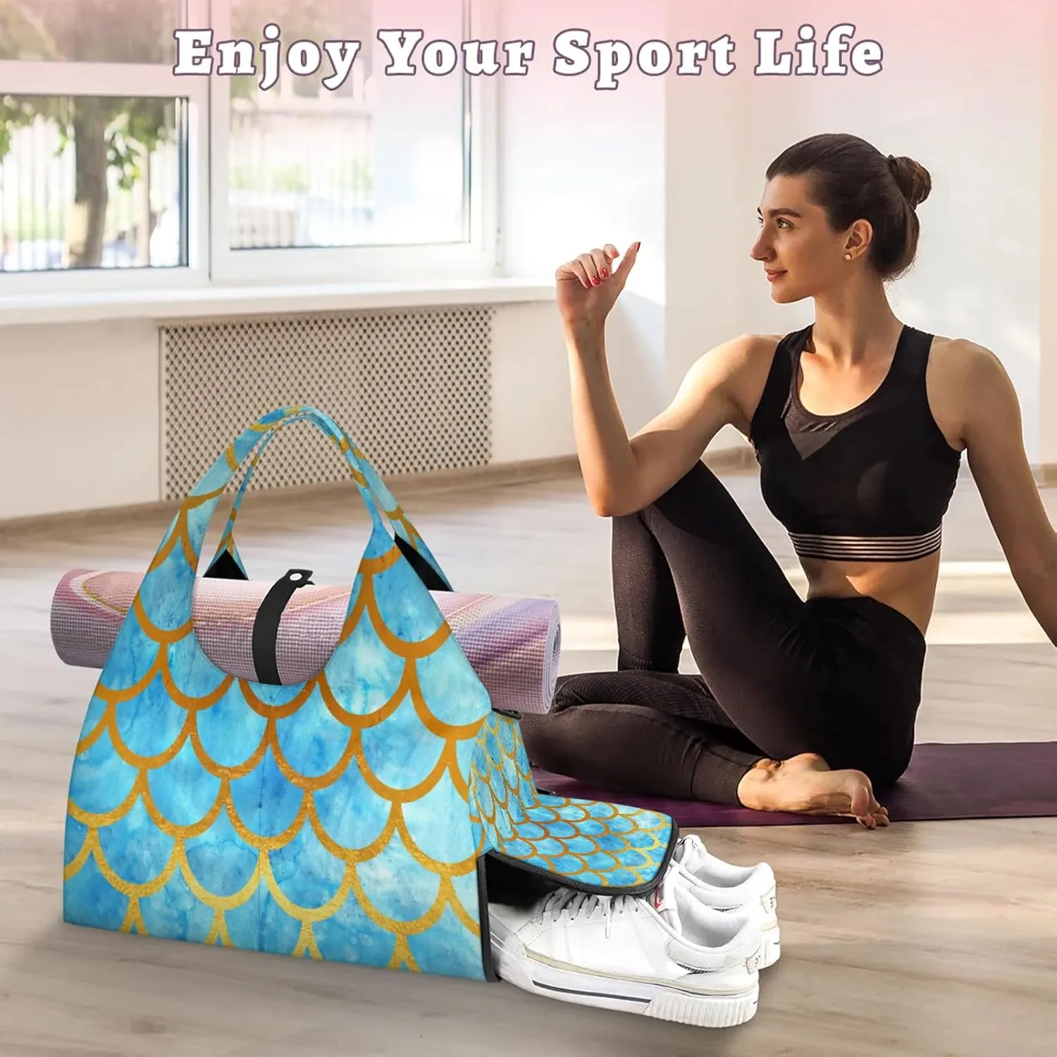 KOBLEN Yoga Gym Bags for Women Duffel Bag with Shoe Compartment and Yoga Mat Portable Weekender Bags for Pilates Travel Offices Workout Beach
