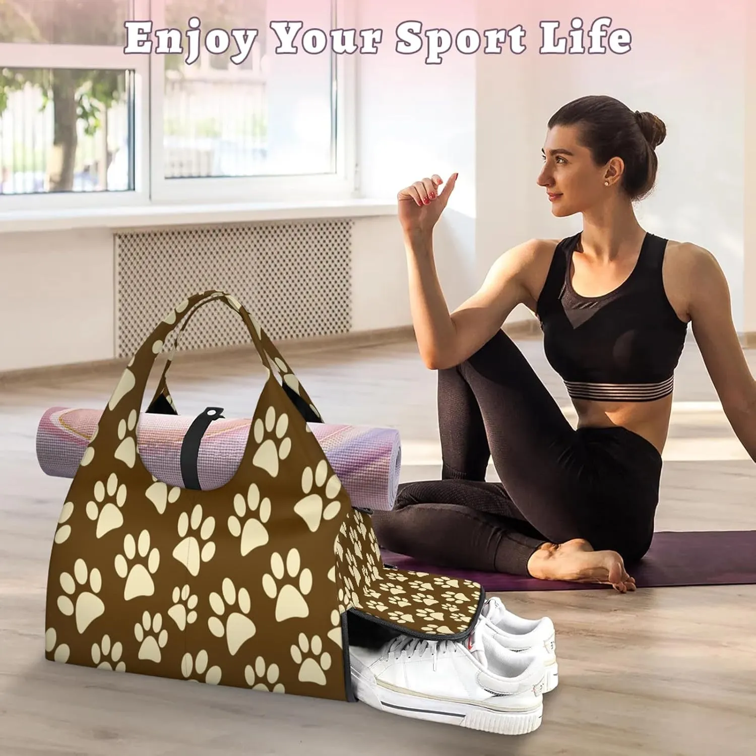 KOBLEN Yoga Gym Bags for Women Duffel Bag with Shoe Compartment and Yoga Mat Portable Weekender Bags for Pilates Travel Offices Workout Beach