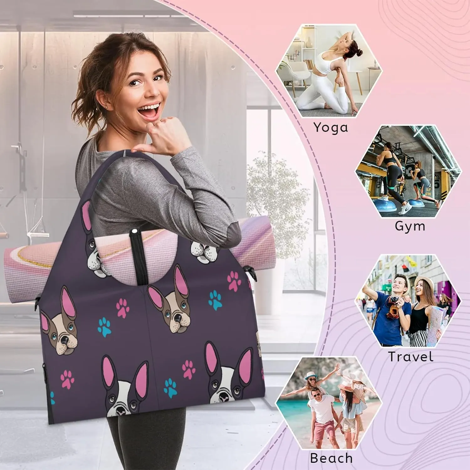 KOBLEN Yoga Gym Bags for Women Duffel Bag with Shoe Compartment and Yoga Mat Portable Weekender Bags for Pilates Travel Offices Workout Beach