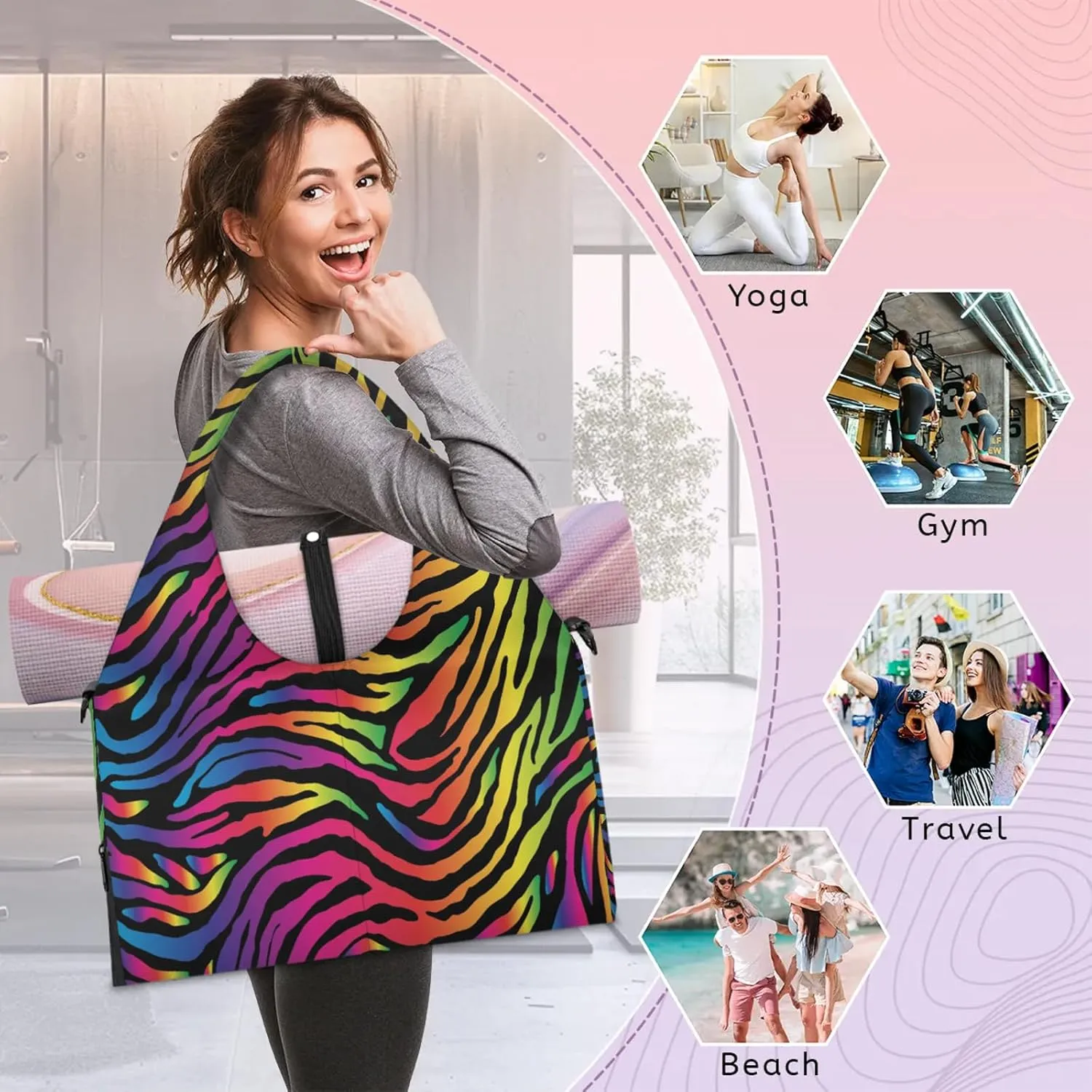 KOBLEN Yoga Gym Bags for Women Duffel Bag with Shoe Compartment and Yoga Mat Portable Weekender Bags for Pilates Travel Offices Workout Beach