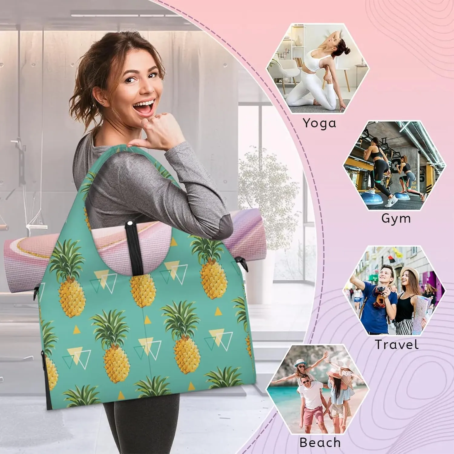 KOBLEN Yoga Gym Bags for Women Duffel Bag with Shoe Compartment and Yoga Mat Portable Weekender Bags for Pilates Travel Offices Workout Beach