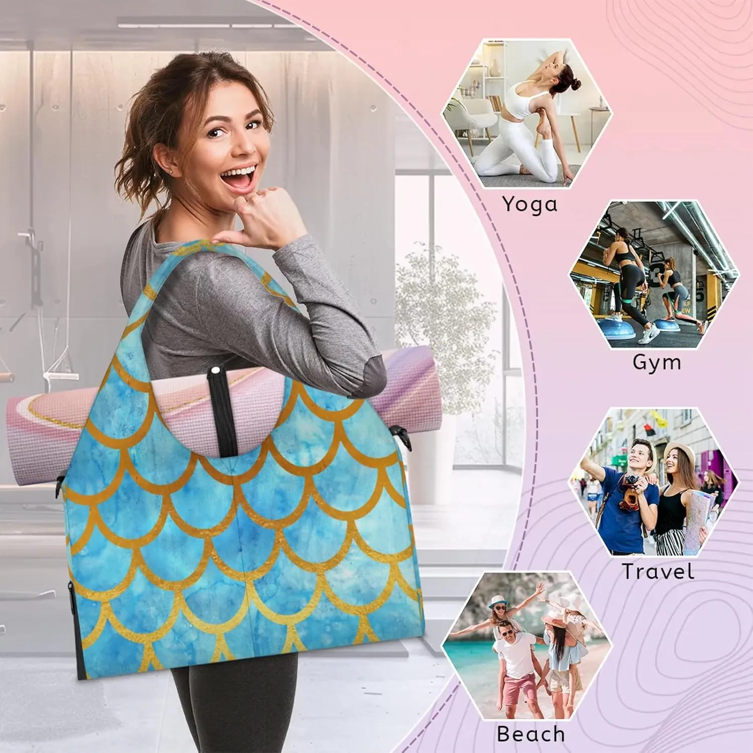 KOBLEN Yoga Gym Bags for Women Duffel Bag with Shoe Compartment and Yoga Mat Portable Weekender Bags for Pilates Travel Offices Workout Beach