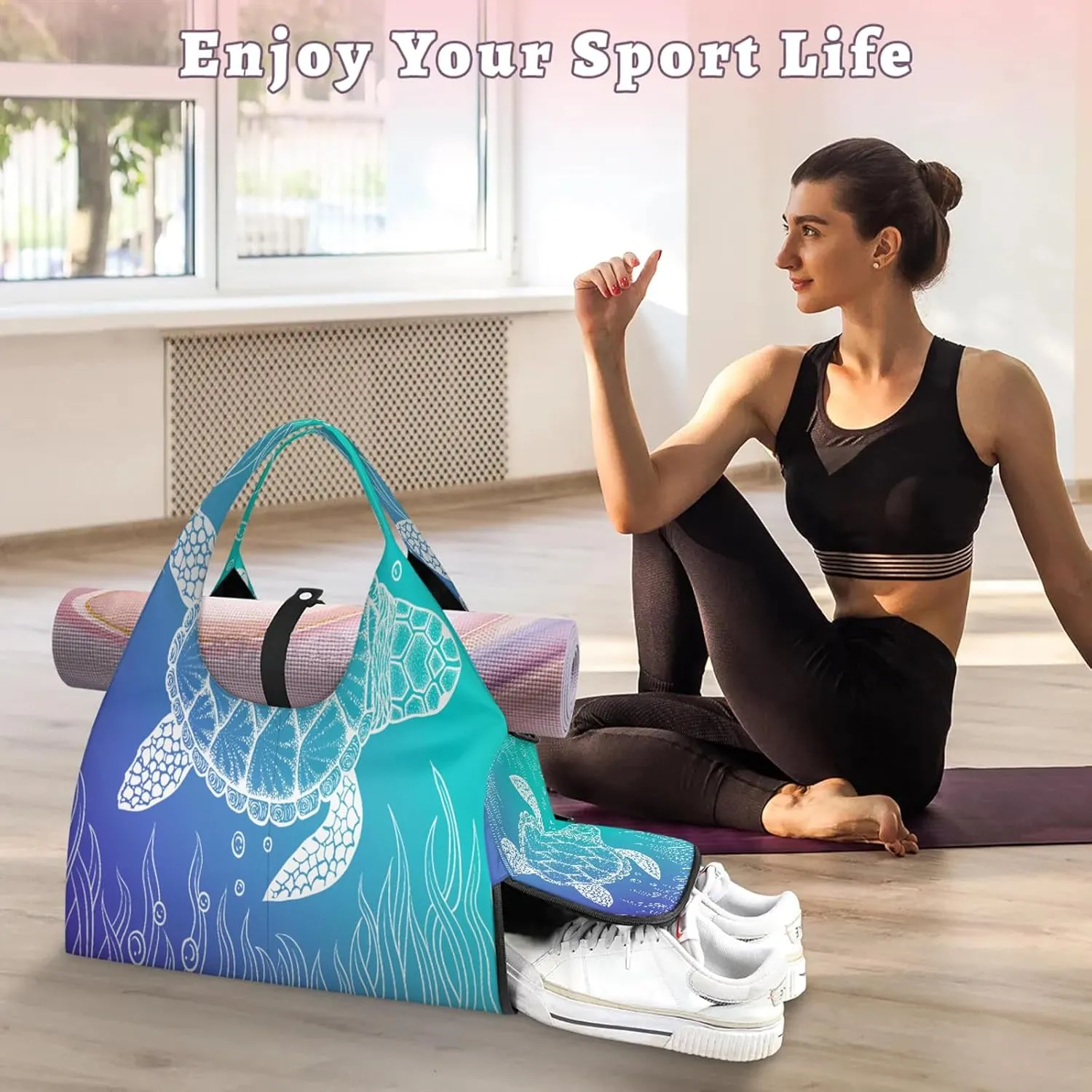 KOBLEN Yoga Gym Bags for Women Duffel Bag with Shoe Compartment and Yoga Mat Portable Weekender Bags for Pilates Travel Offices Workout Beach