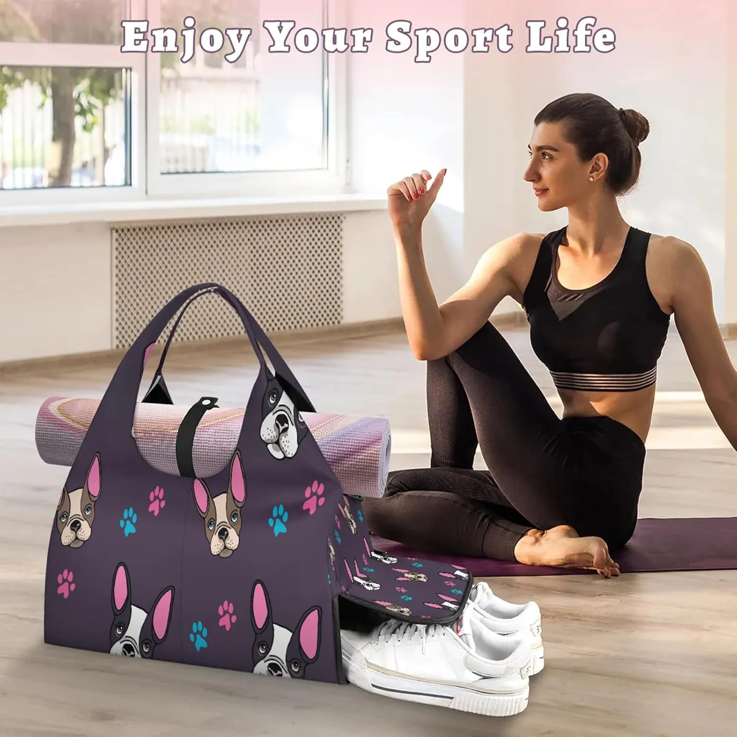 KOBLEN Yoga Gym Bags for Women Duffel Bag with Shoe Compartment and Yoga Mat Portable Weekender Bags for Pilates Travel Offices Workout Beach