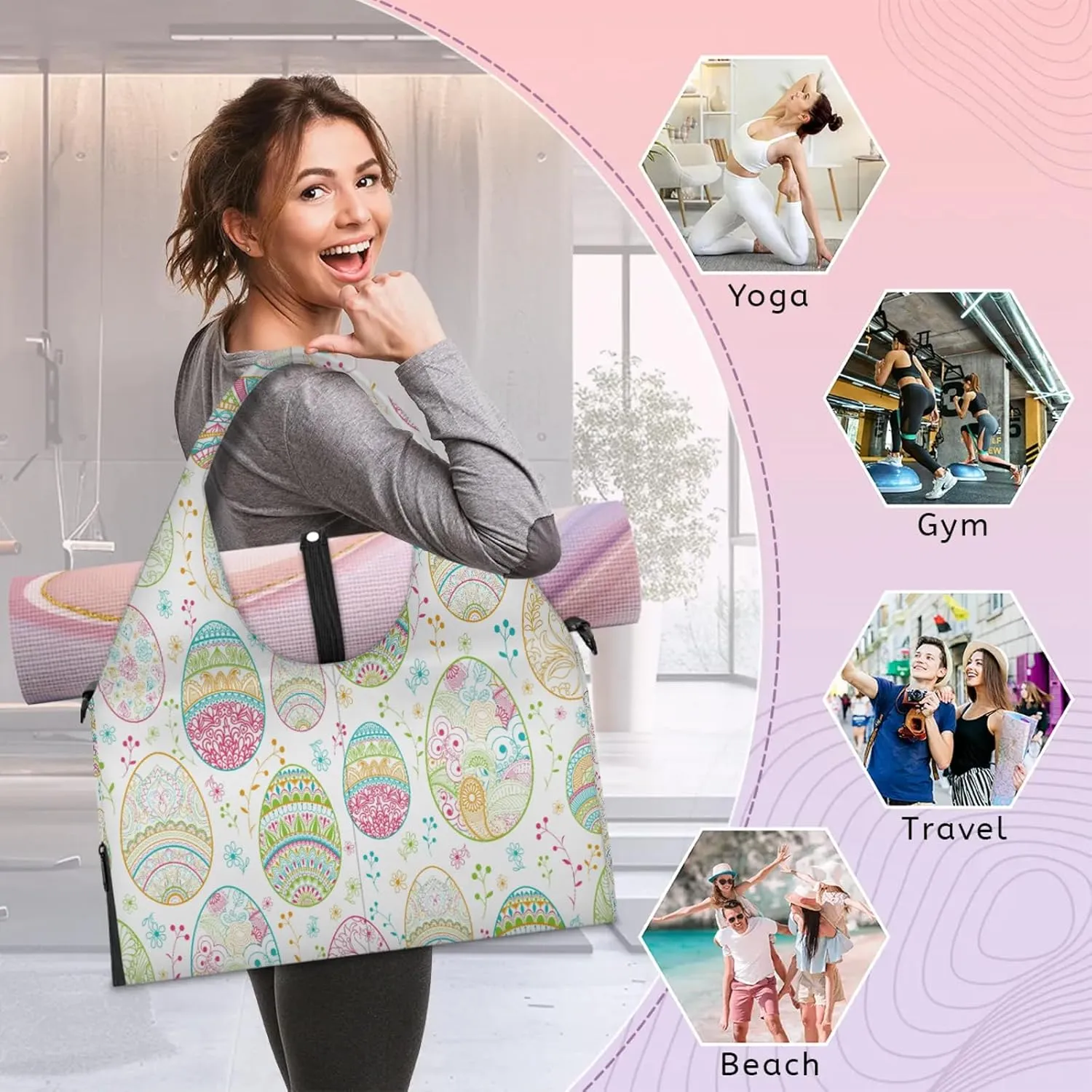 KOBLEN Yoga Gym Bags for Women Duffel Bag with Shoe Compartment and Yoga Mat Portable Weekender Bags for Pilates Travel Offices Workout Beach