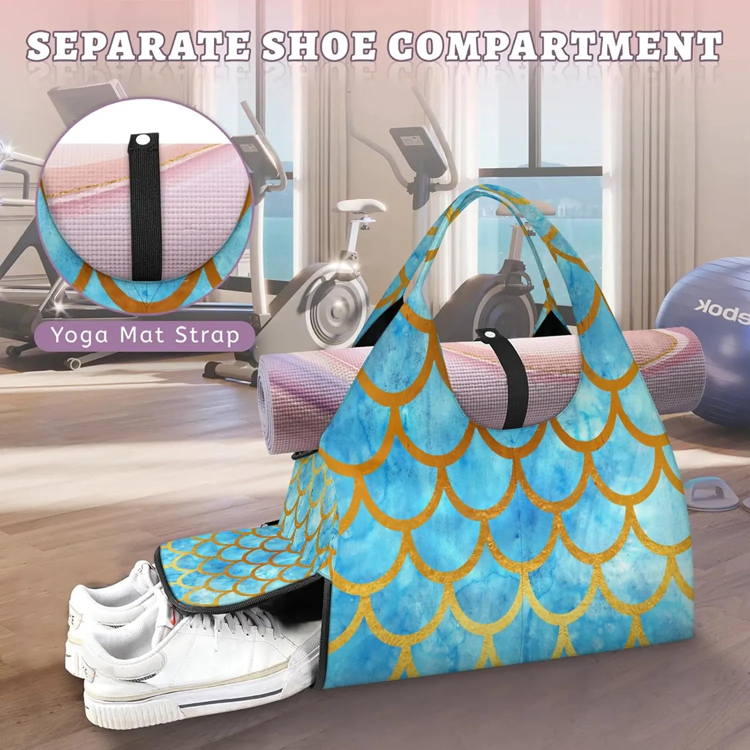 KOBLEN Yoga Gym Bags for Women Duffel Bag with Shoe Compartment and Yoga Mat Portable Weekender Bags for Pilates Travel Offices Workout Beach
