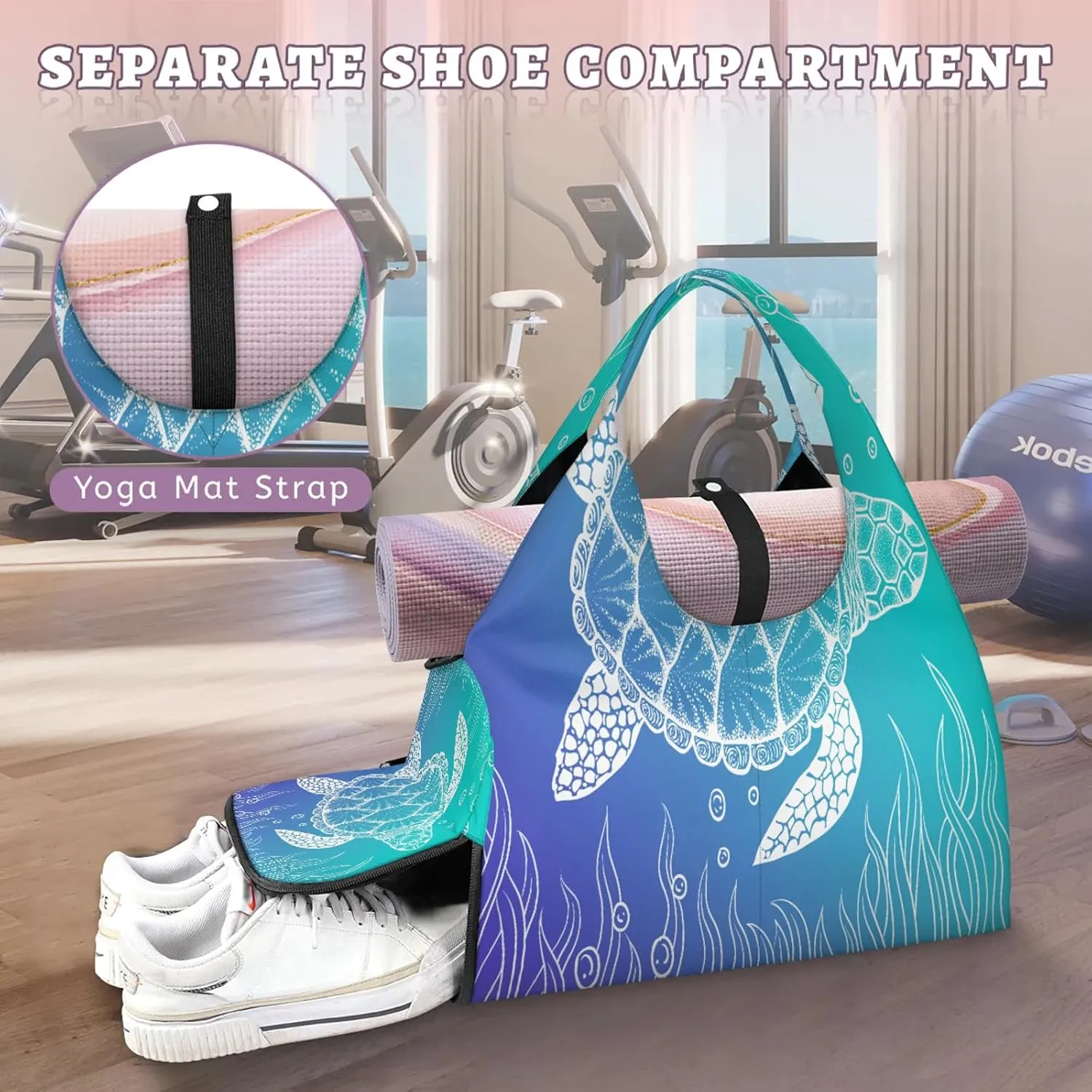 KOBLEN Yoga Gym Bags for Women Duffel Bag with Shoe Compartment and Yoga Mat Portable Weekender Bags for Pilates Travel Offices Workout Beach