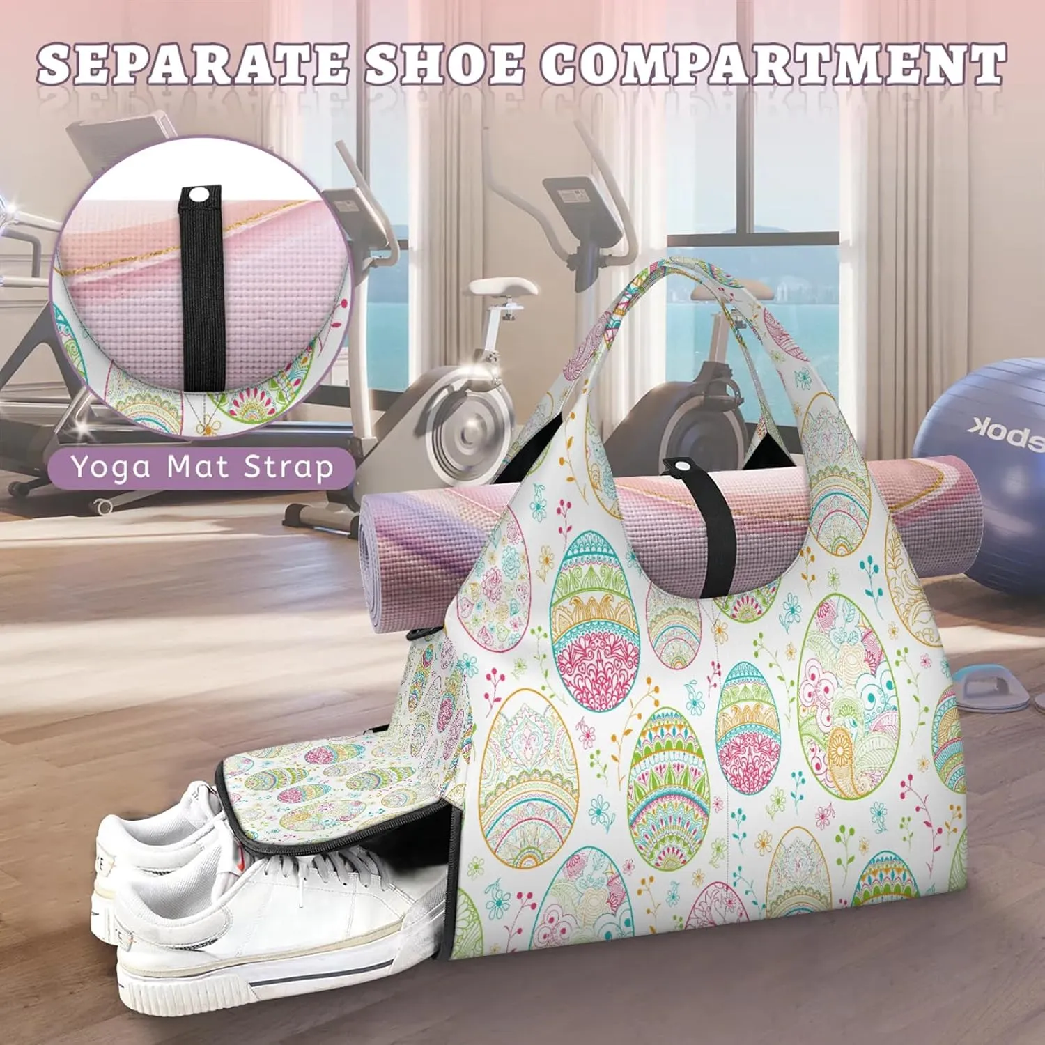 KOBLEN Yoga Gym Bags for Women Duffel Bag with Shoe Compartment and Yoga Mat Portable Weekender Bags for Pilates Travel Offices Workout Beach