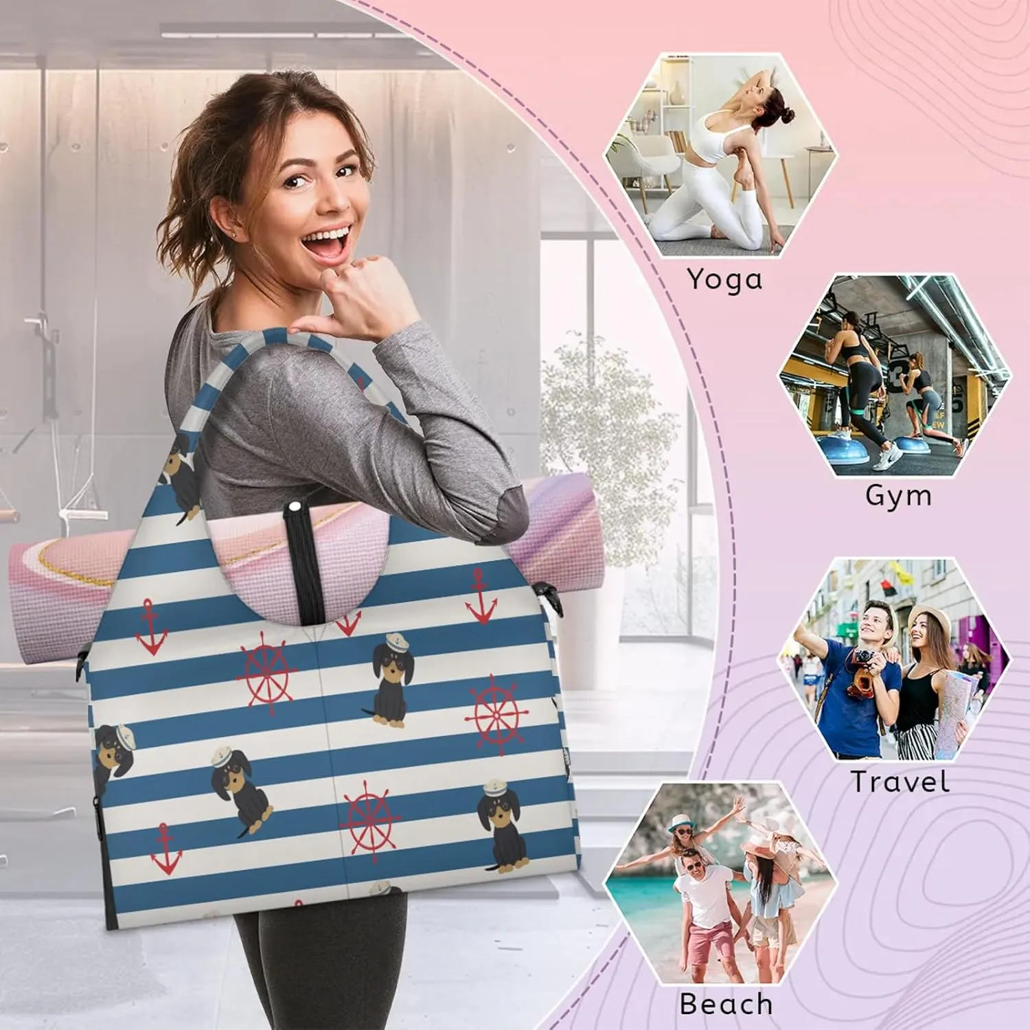 KOBLEN Yoga Gym Bags for Women Duffel Bag with Shoe Compartment and Yoga Mat Portable Weekender Bags for Pilates Travel Offices Workout Beach