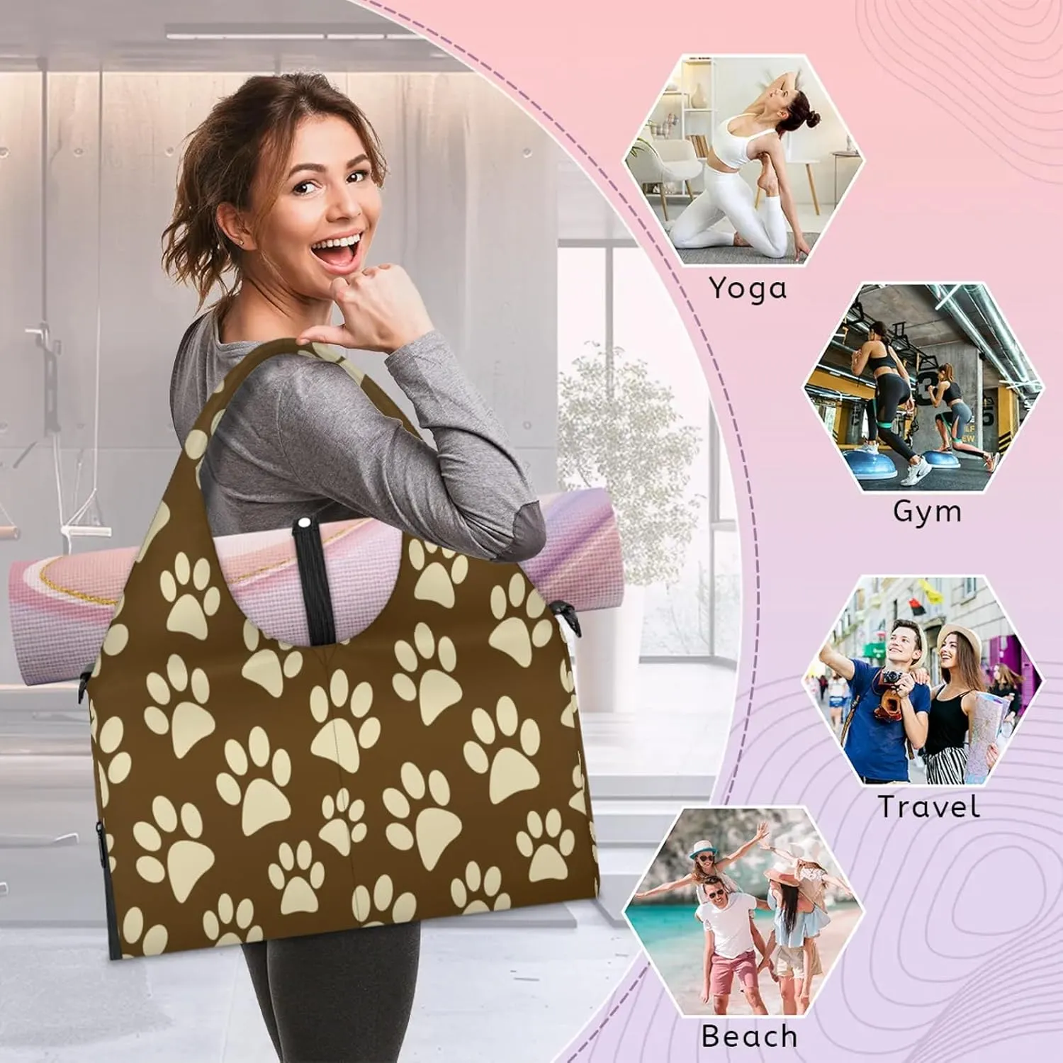 KOBLEN Yoga Gym Bags for Women Duffel Bag with Shoe Compartment and Yoga Mat Portable Weekender Bags for Pilates Travel Offices Workout Beach