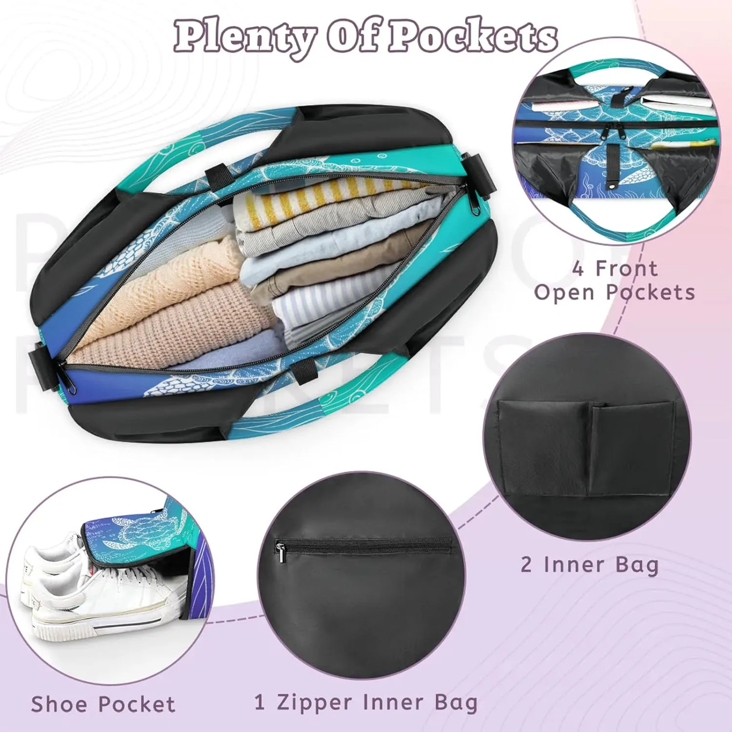 KOBLEN Yoga Gym Bags for Women Duffel Bag with Shoe Compartment and Yoga Mat Portable Weekender Bags for Pilates Travel Offices Workout Beach
