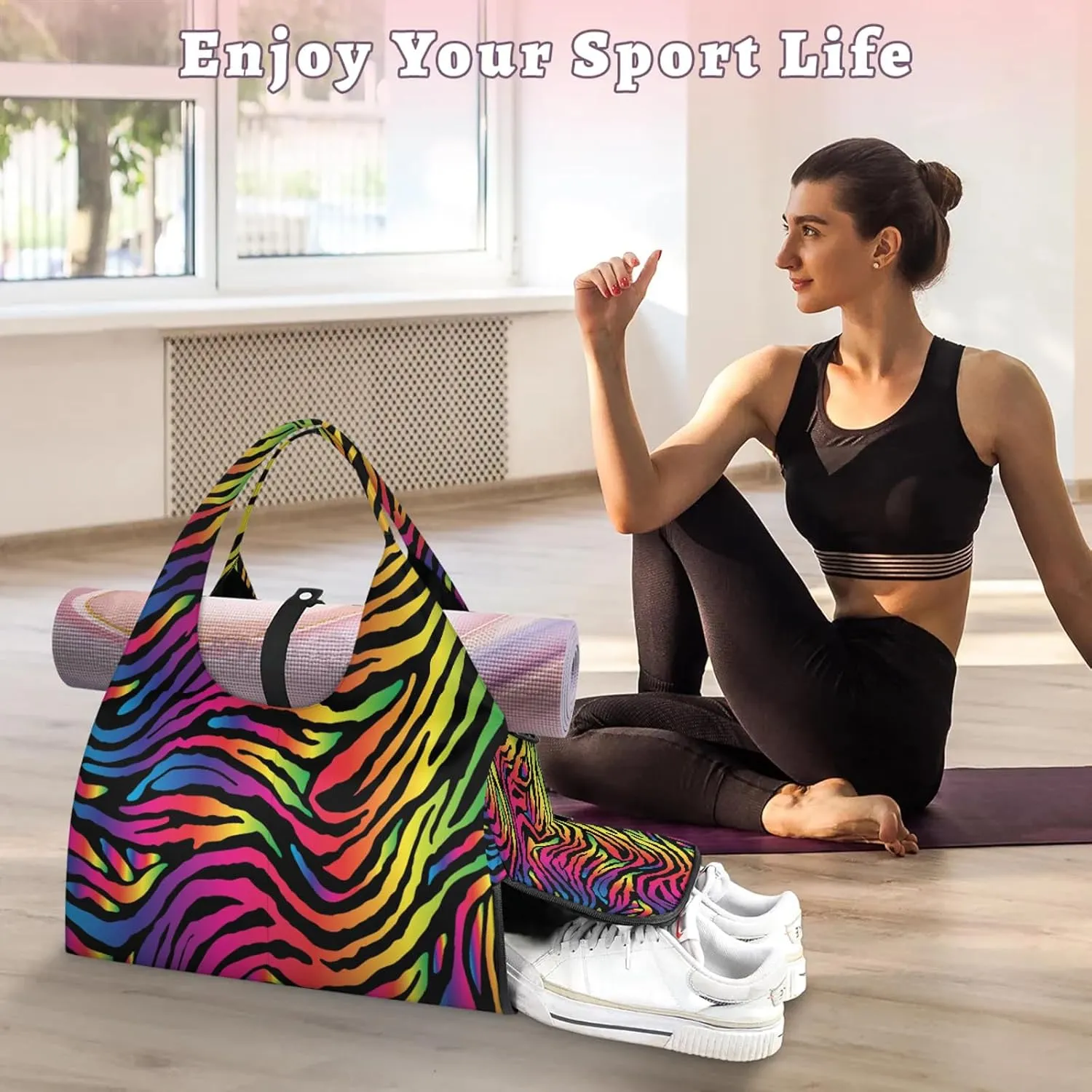 KOBLEN Yoga Gym Bags for Women Duffel Bag with Shoe Compartment and Yoga Mat Portable Weekender Bags for Pilates Travel Offices Workout Beach