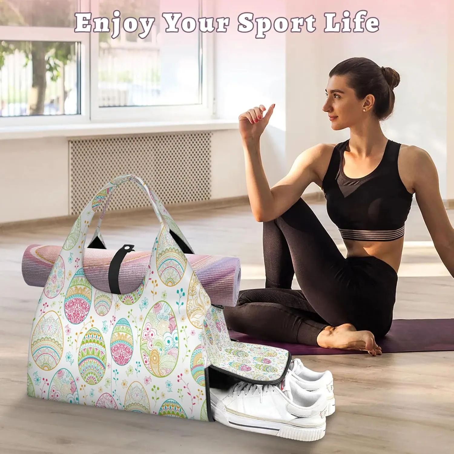KOBLEN Yoga Gym Bags for Women Duffel Bag with Shoe Compartment and Yoga Mat Portable Weekender Bags for Pilates Travel Offices Workout Beach