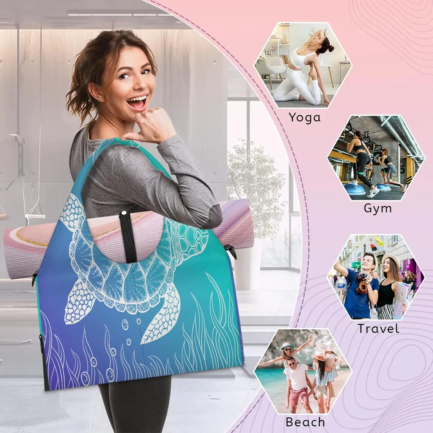 KOBLEN Yoga Gym Bags for Women Duffel Bag with Shoe Compartment and Yoga Mat Portable Weekender Bags for Pilates Travel Offices Workout Beach