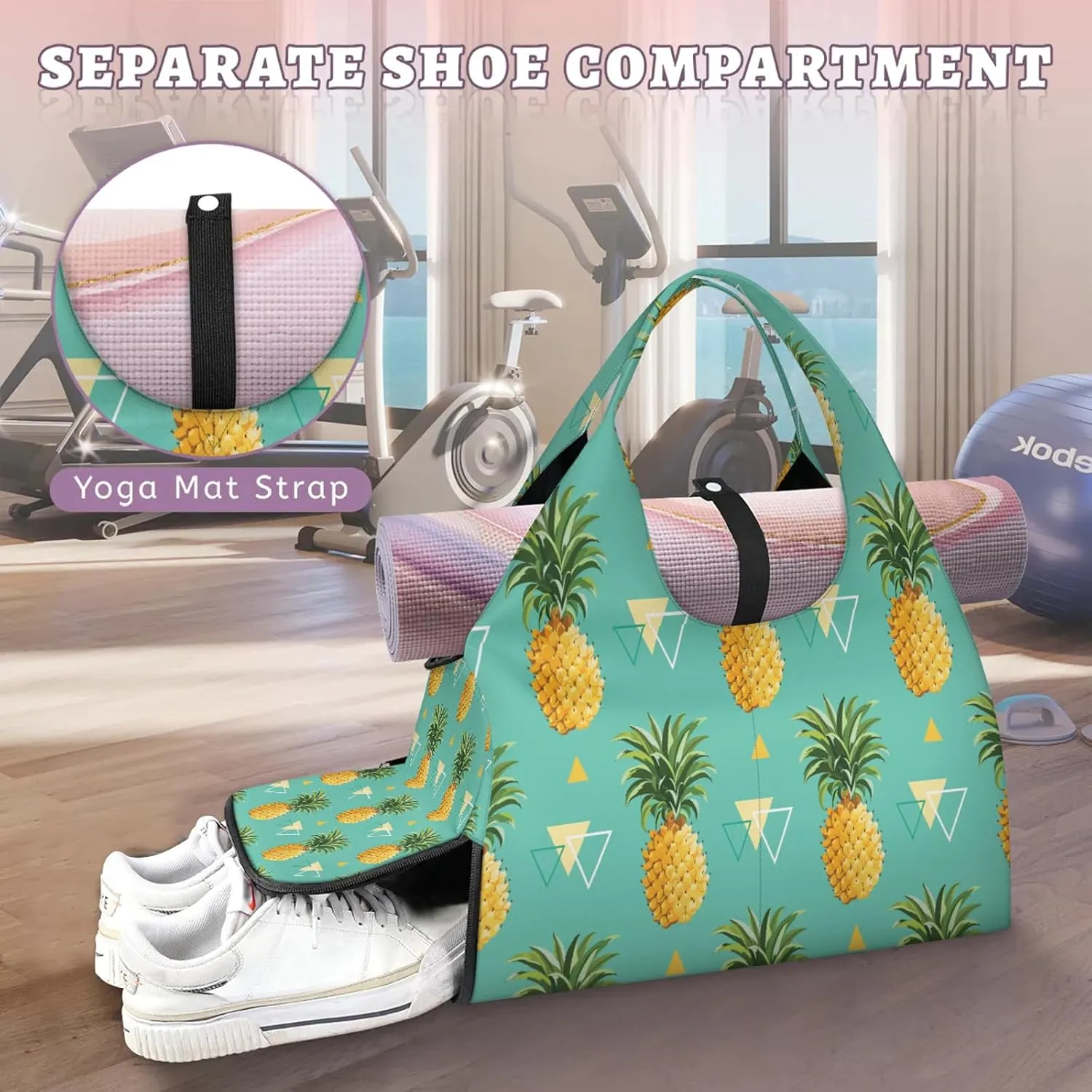 KOBLEN Yoga Gym Bags for Women Duffel Bag with Shoe Compartment and Yoga Mat Portable Weekender Bags for Pilates Travel Offices Workout Beach