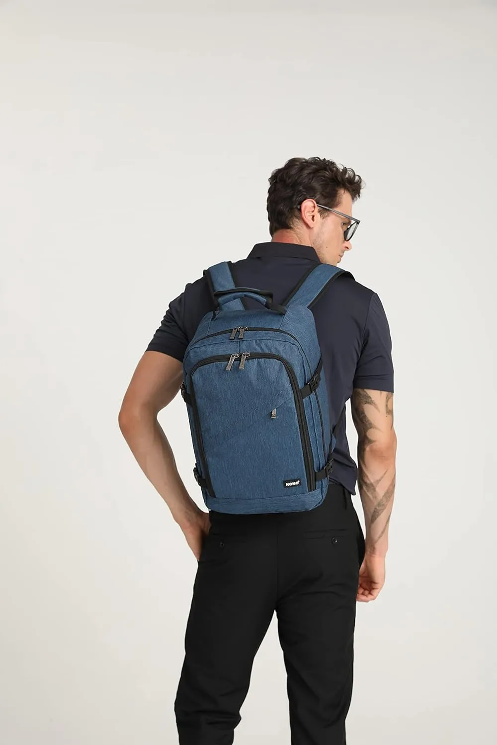 Kono Carry on Backpack, 16" Airplane Approved Under Seat Travel Backpack for Men and Women, Waterproof Lightweight Daypack for Flight 20L (Navy, Small)